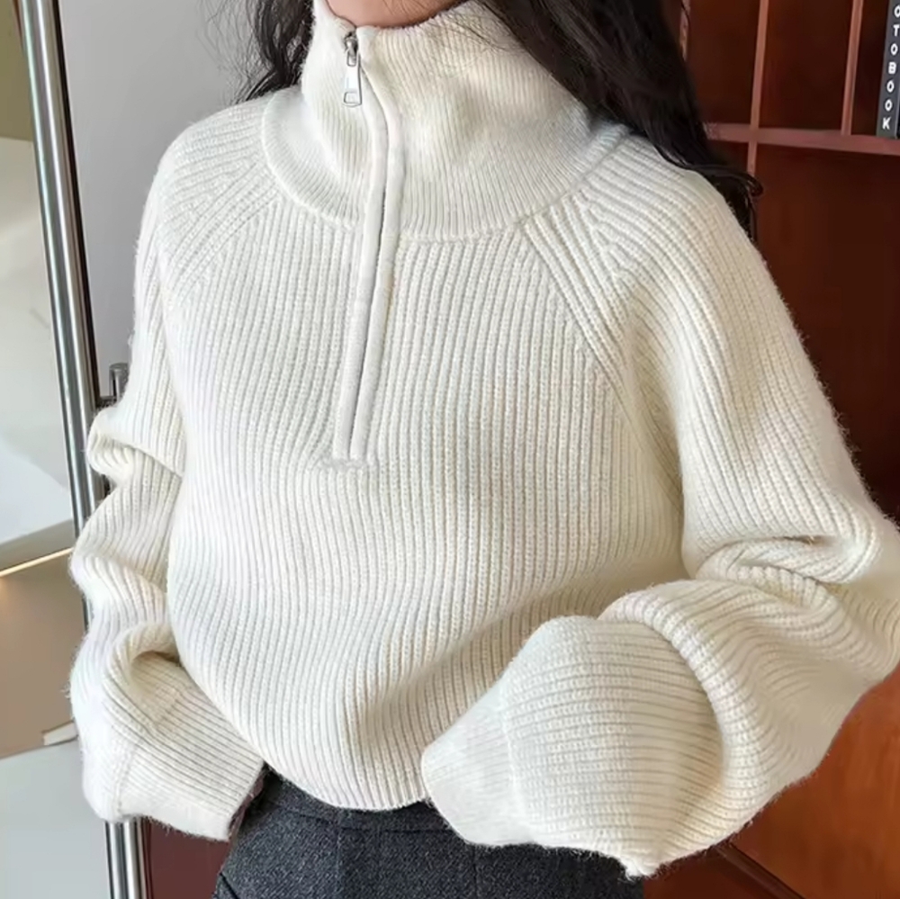 100% cashmere semi-turtleneck zipper red knitwear women's - Picture 8 of 10